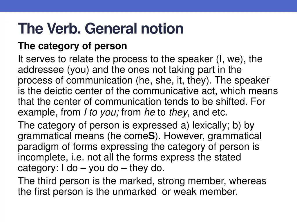 the verb general notion the category of person