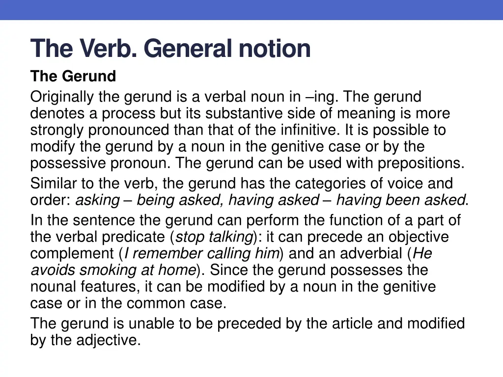 the verb general notion the gerund originally