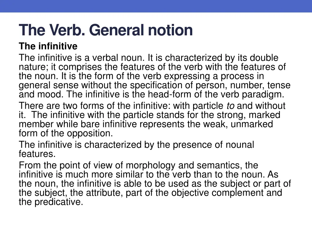 the verb general notion the infinitive