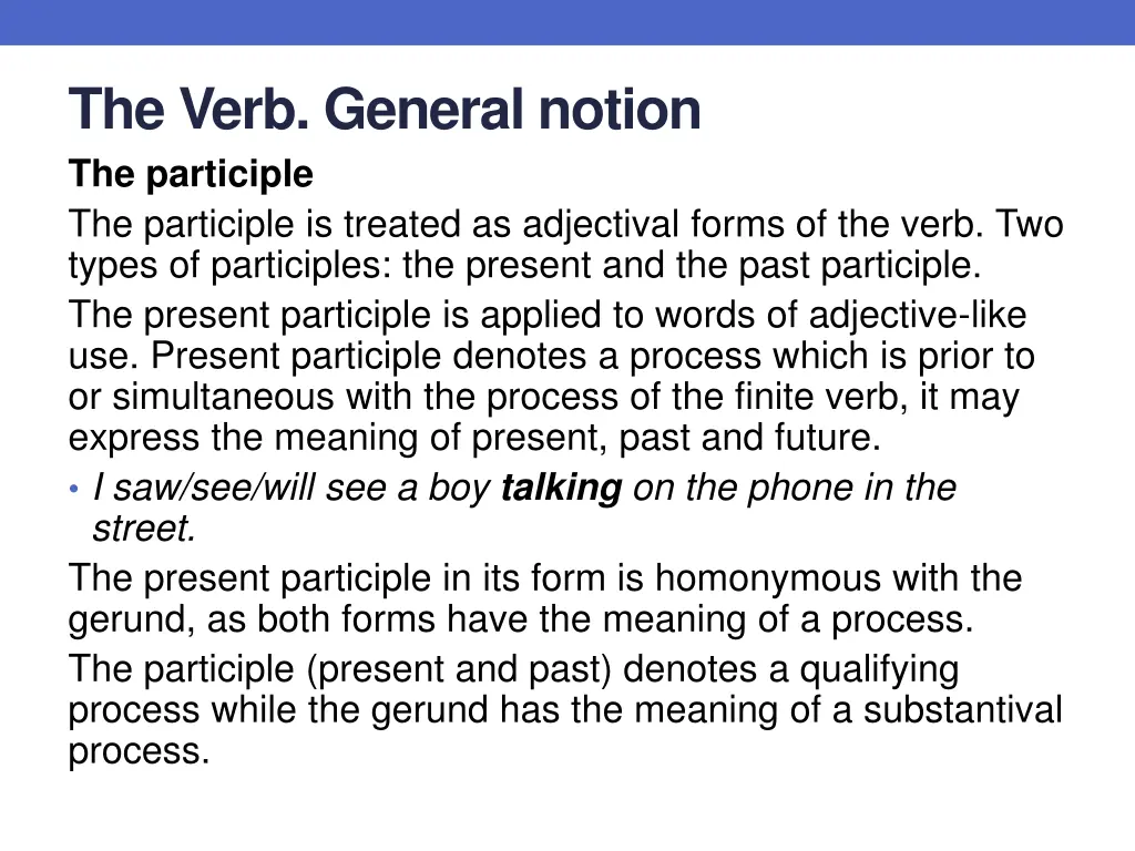 the verb general notion the participle