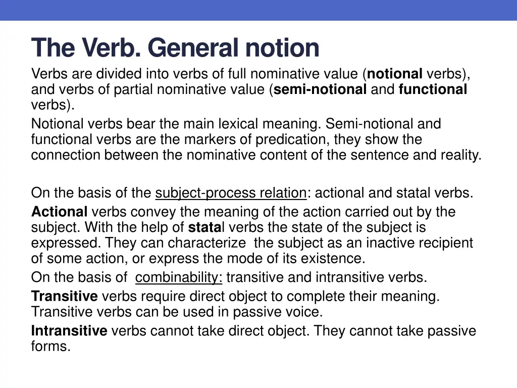 the verb general notion verbs are divided into