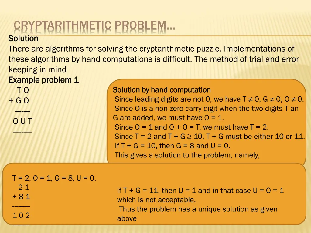 cryptarithmetic problem solution solution there