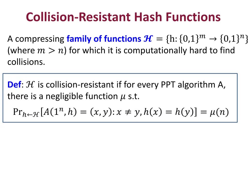 collision resistant hash functions