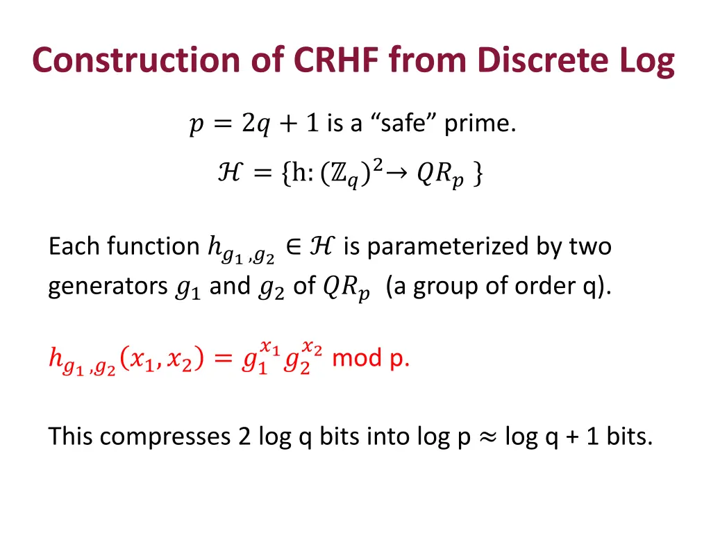 construction of crhf from discrete log