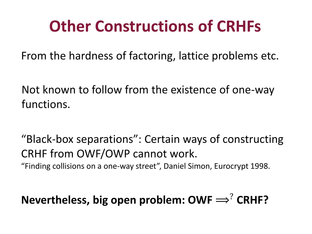 other constructions of crhfs