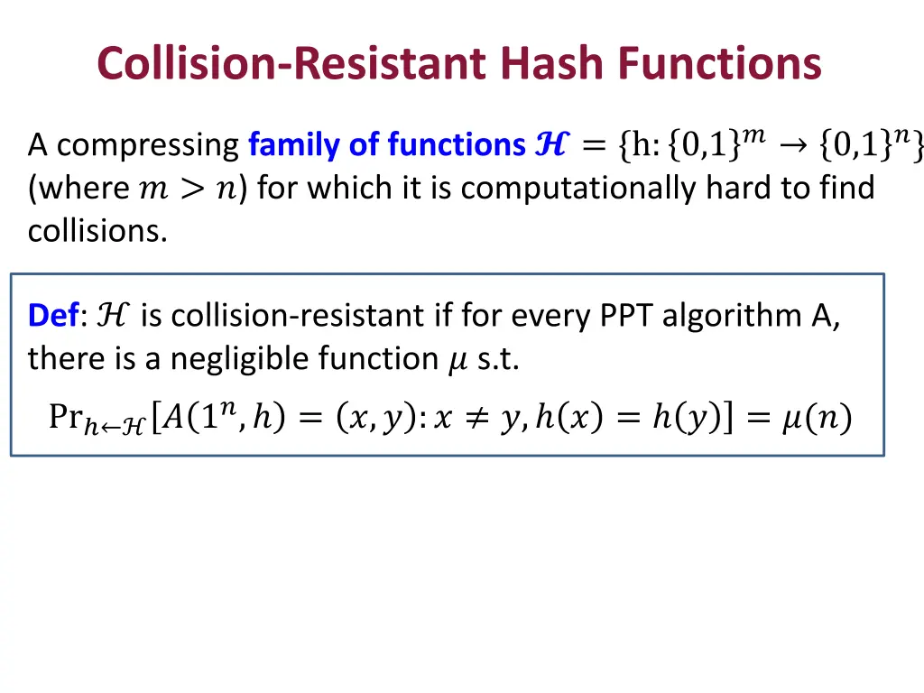 collision resistant hash functions