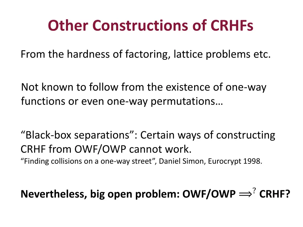 other constructions of crhfs