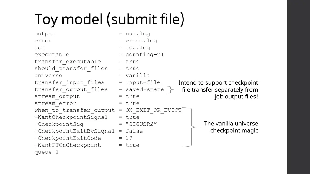 toy model submit file output out log error error