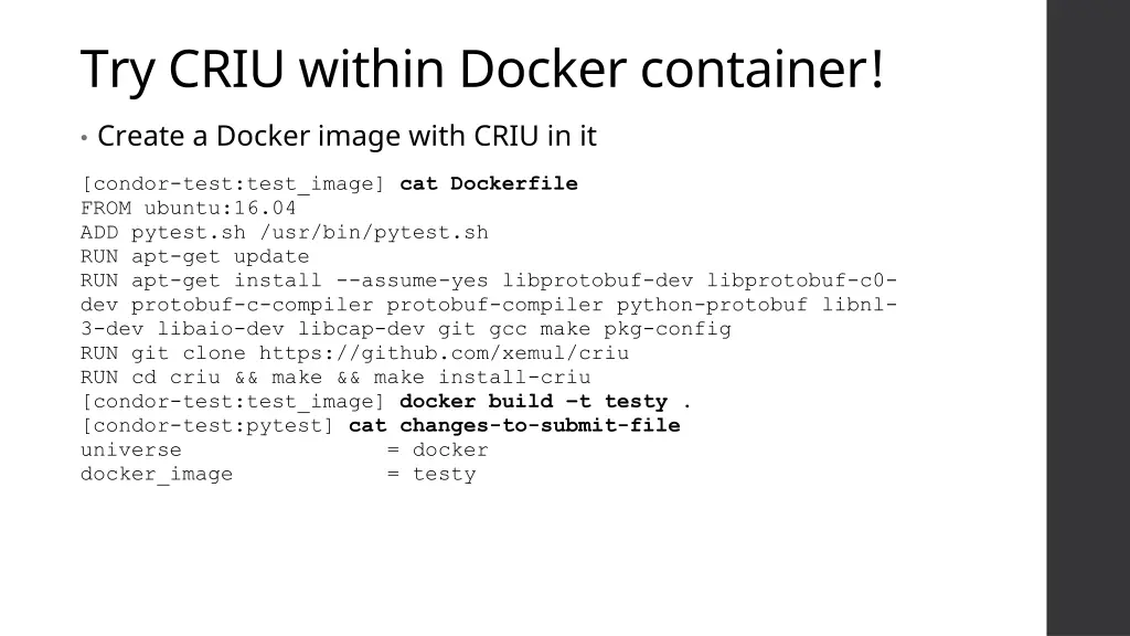 try criu within docker container