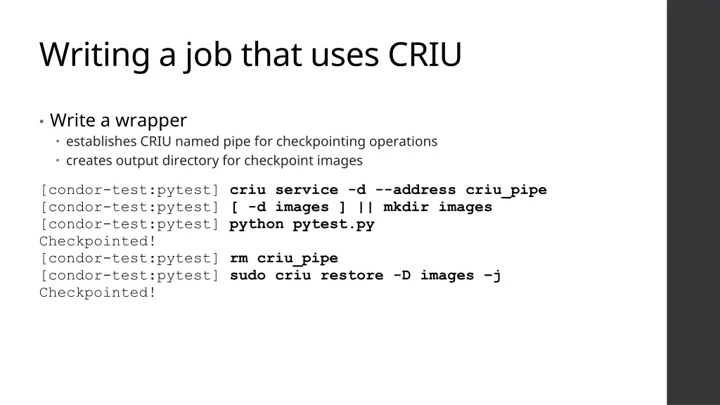 writing a job that uses criu