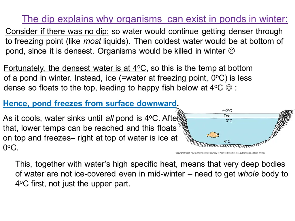 the dip explains why organisms can exist in ponds