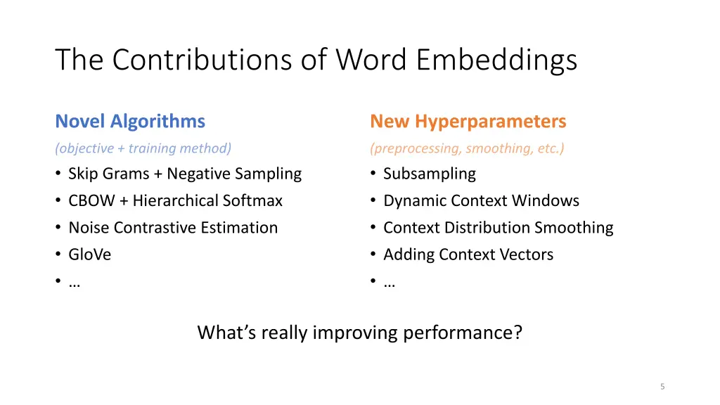 the contributions of word embeddings