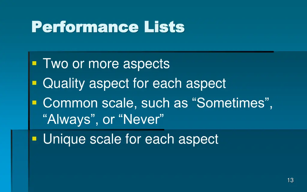 performance lists performance lists