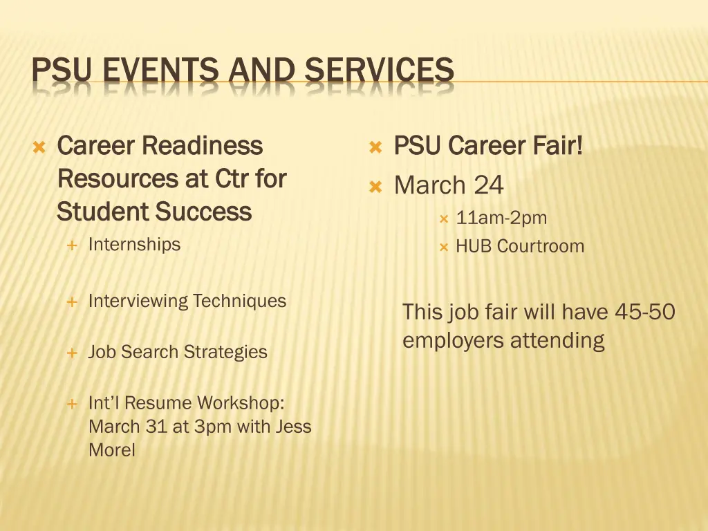 psu events and services