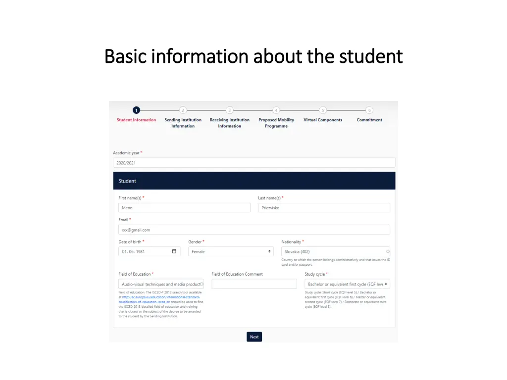 basic information about the student basic