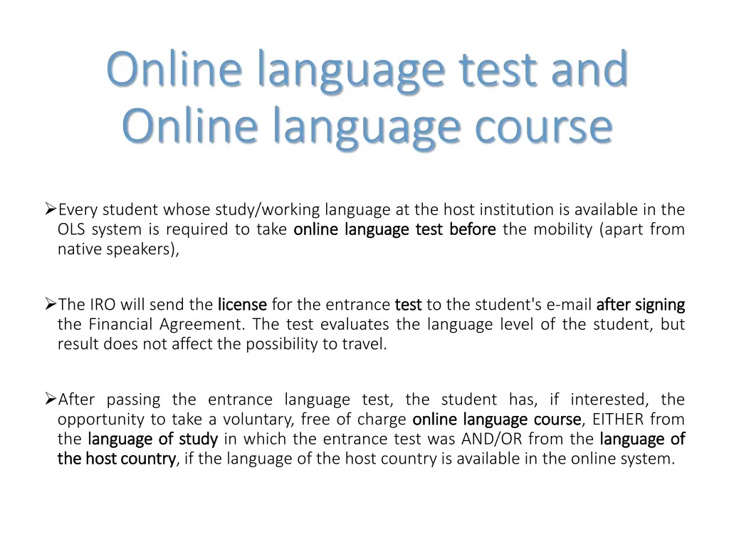 online language test and online language course