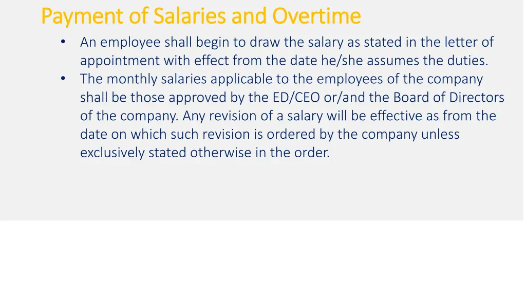 payment payment of salaries and overtime