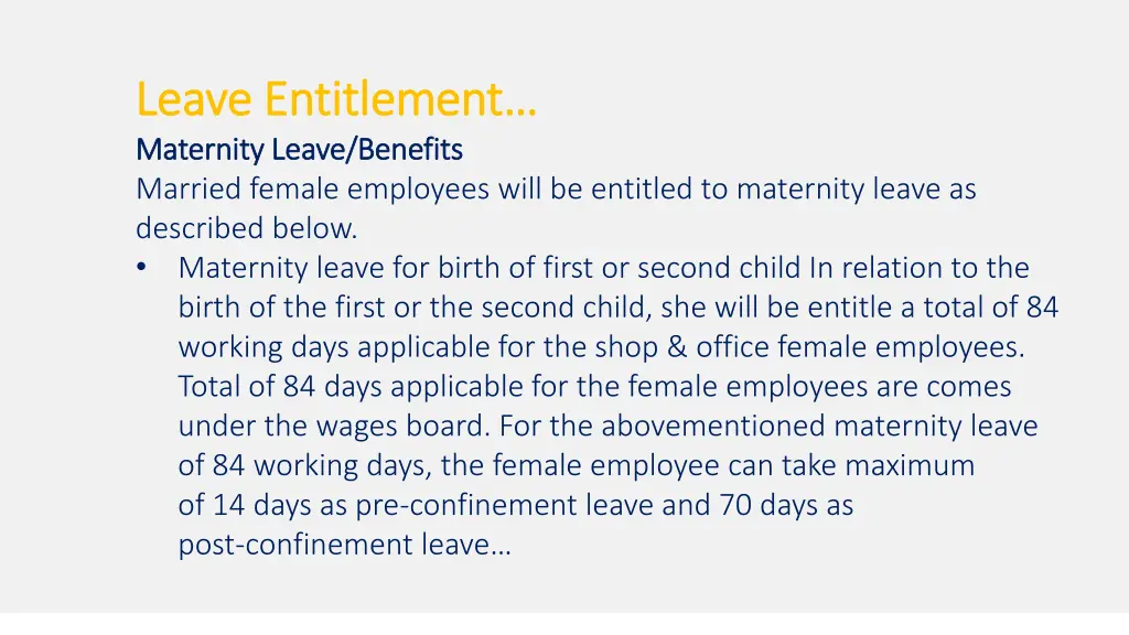 leave entitlement leave entitlement maternity