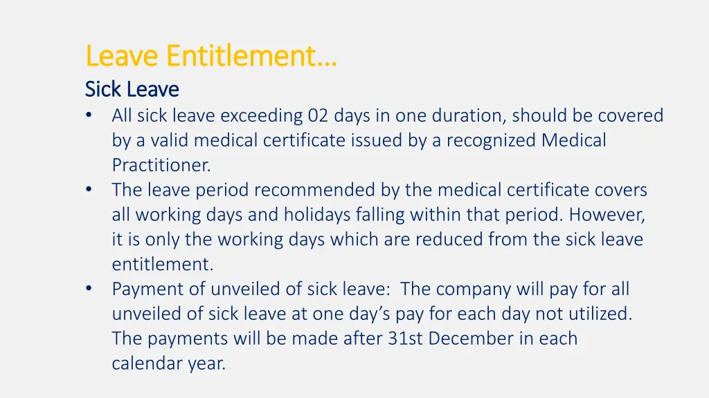 leave entitlement leave entitlement sick leave