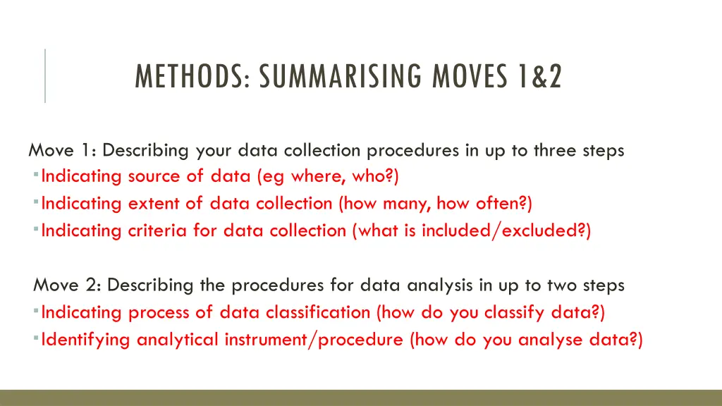 methods summarising moves 1 2