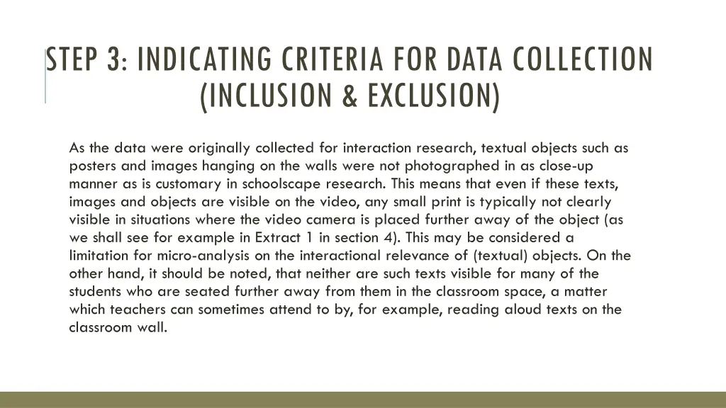 step 3 indicating criteria for data collection