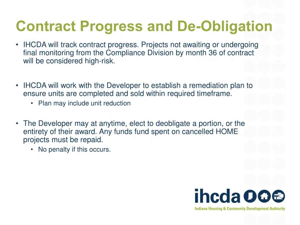 contract progress and de obligation