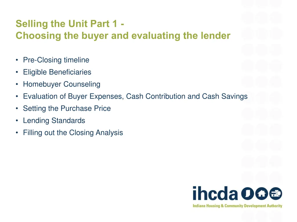 selling the unit part 1 choosing the buyer