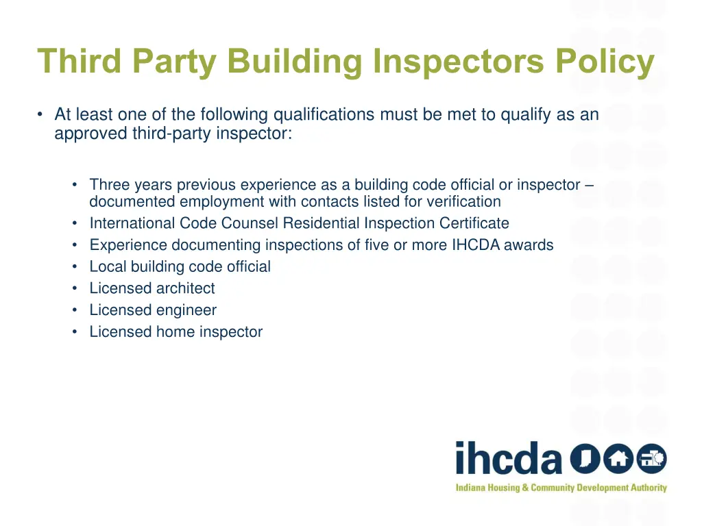 third party building inspectors policy 1