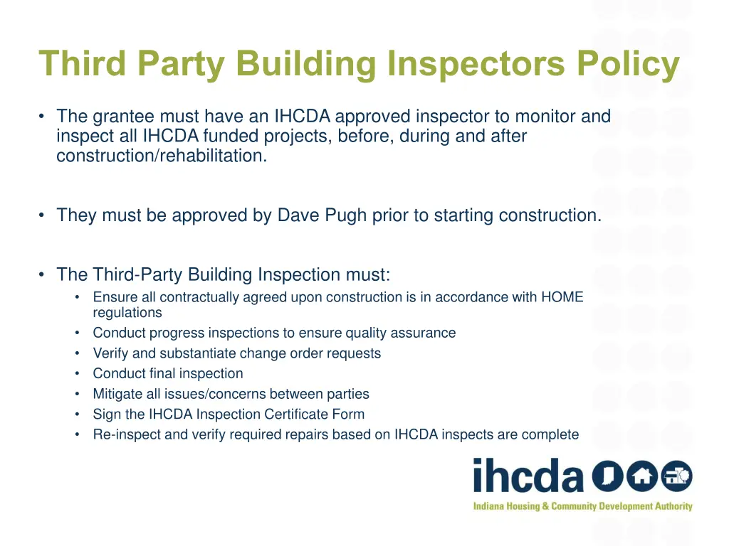 third party building inspectors policy