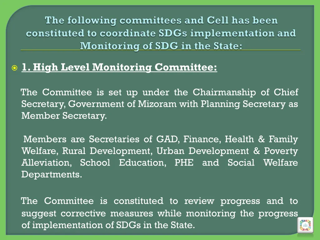 1 high level monitoring committee