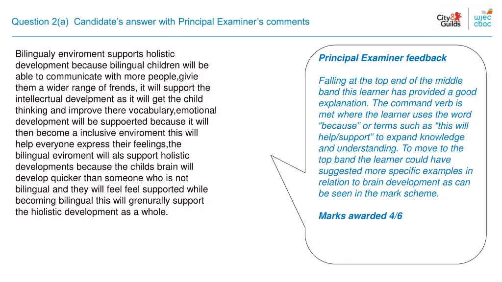 question 2 a candidate s answer with principal