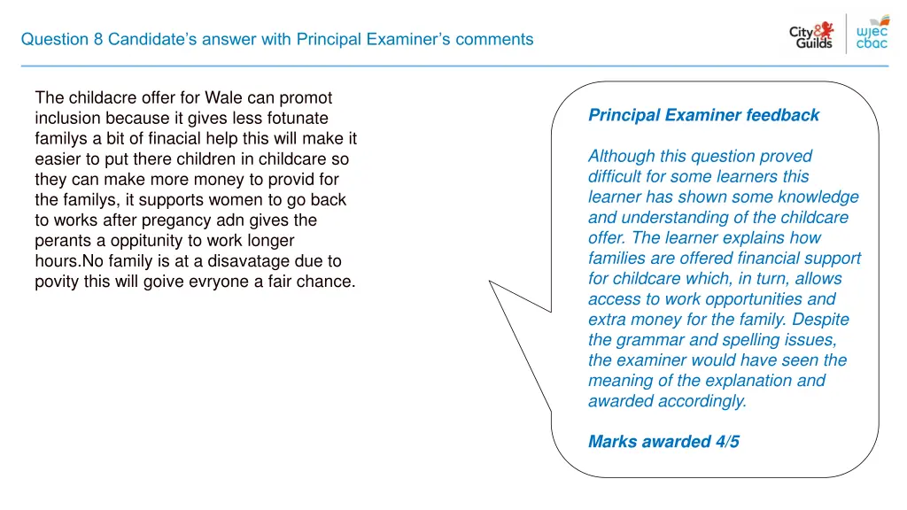 question 8 candidate s answer with principal