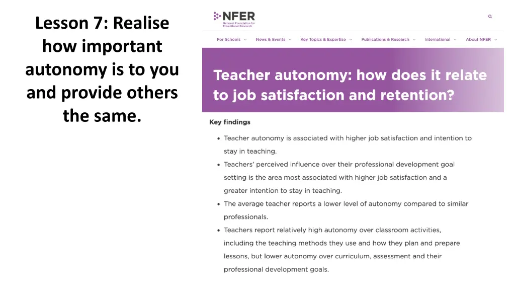 lesson 7 realise how important autonomy