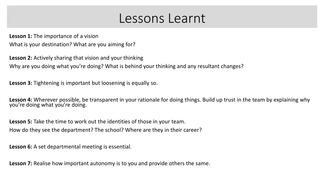 lessons learnt 1