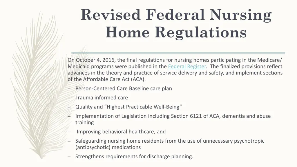 revised federal nursing home regulations