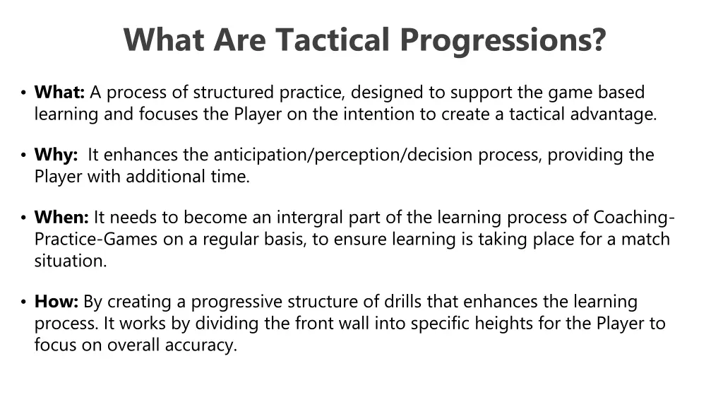 what are tactical progressions