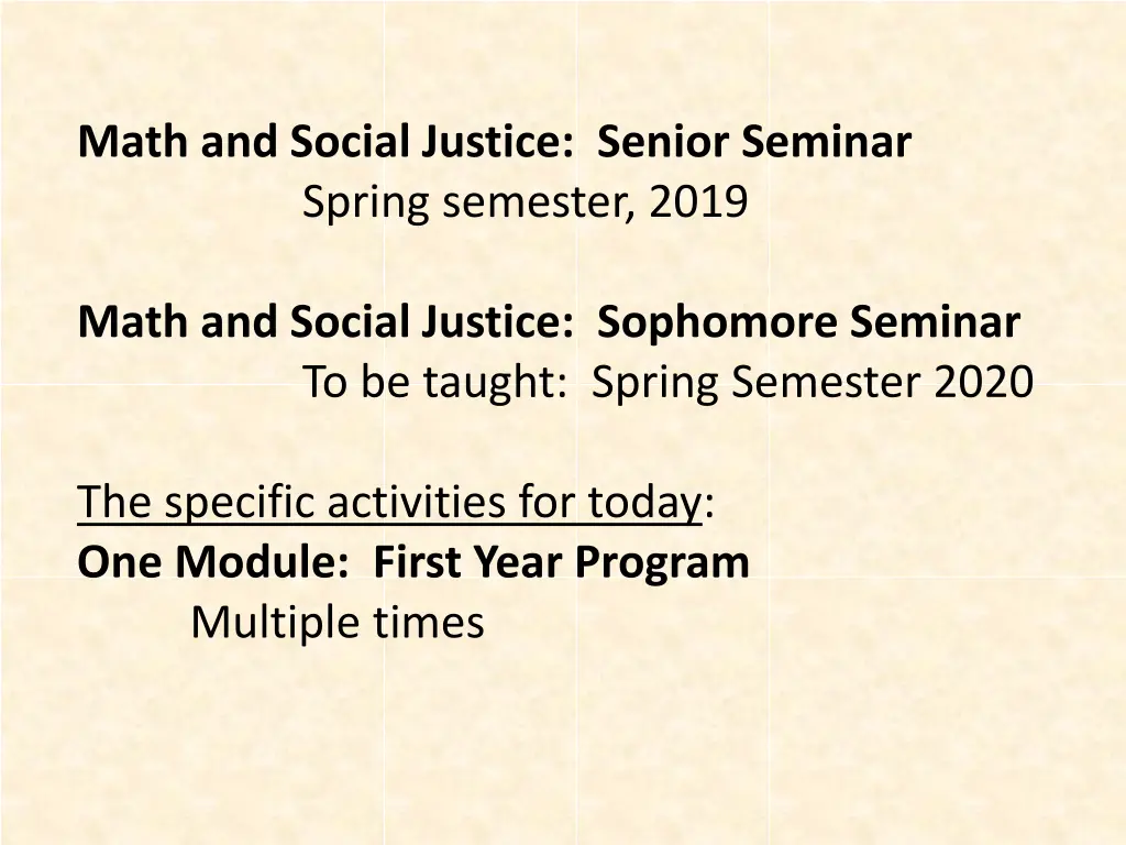 math and social justice senior seminar spring