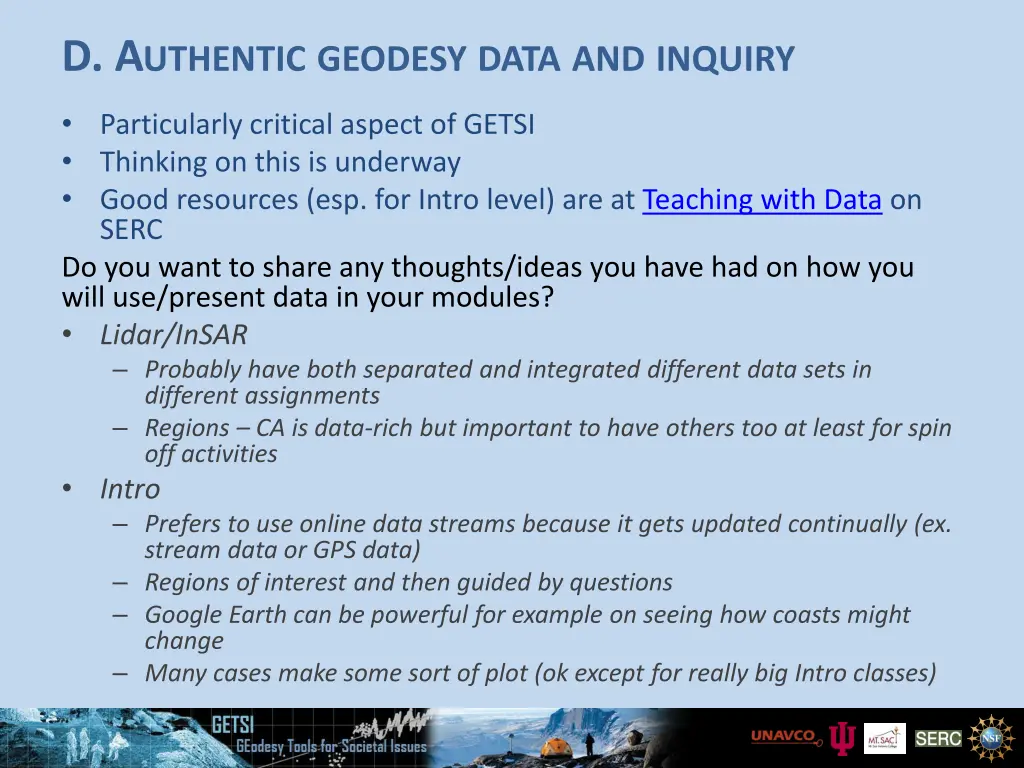 d a uthentic geodesy data and inquiry