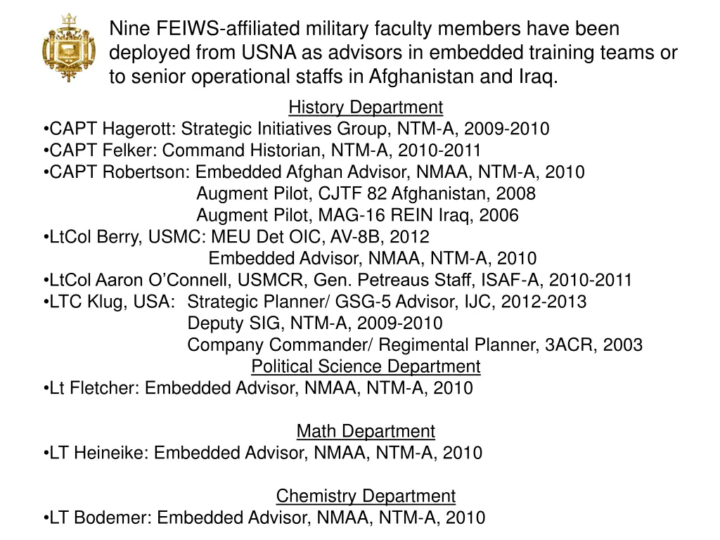 nine feiws affiliated military faculty members