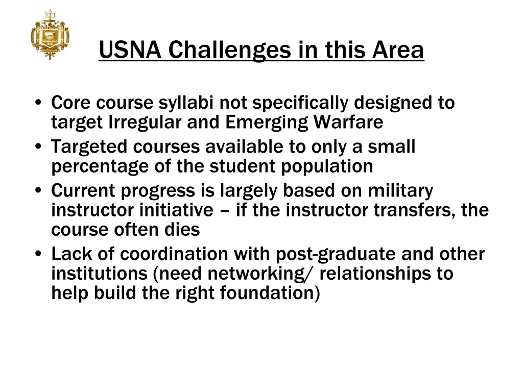 usna challenges in this area