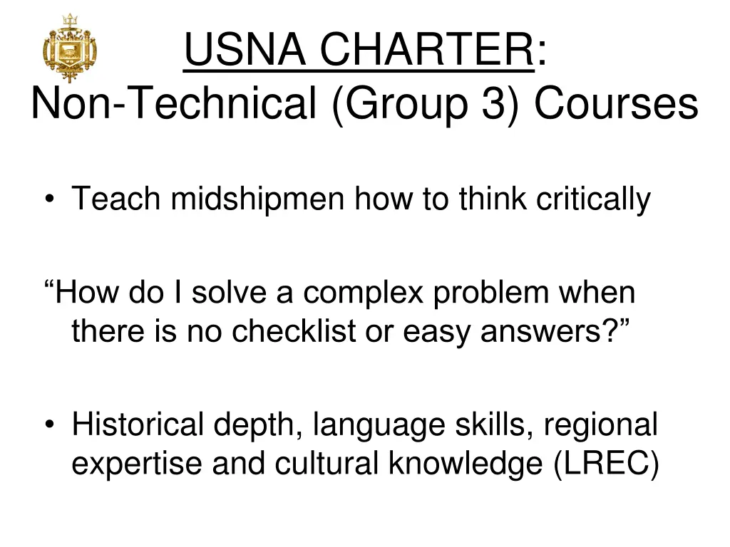 usna charter non technical group 3 courses