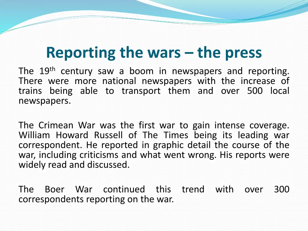 reporting the wars the press the 19 th century