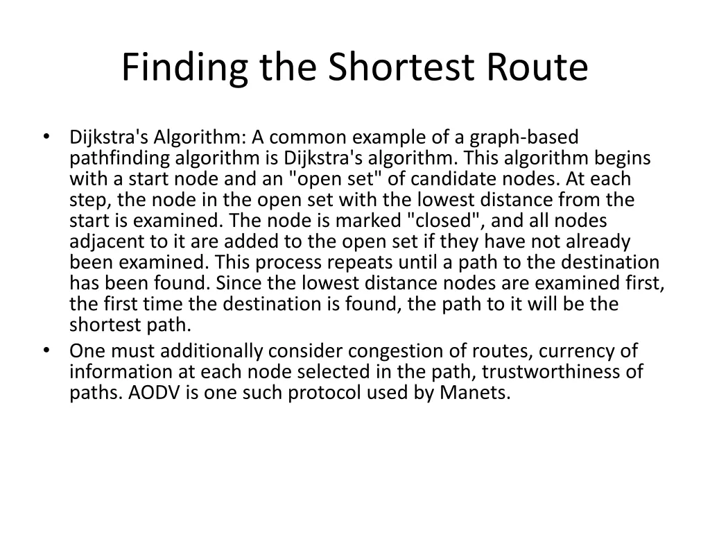 finding the shortest route