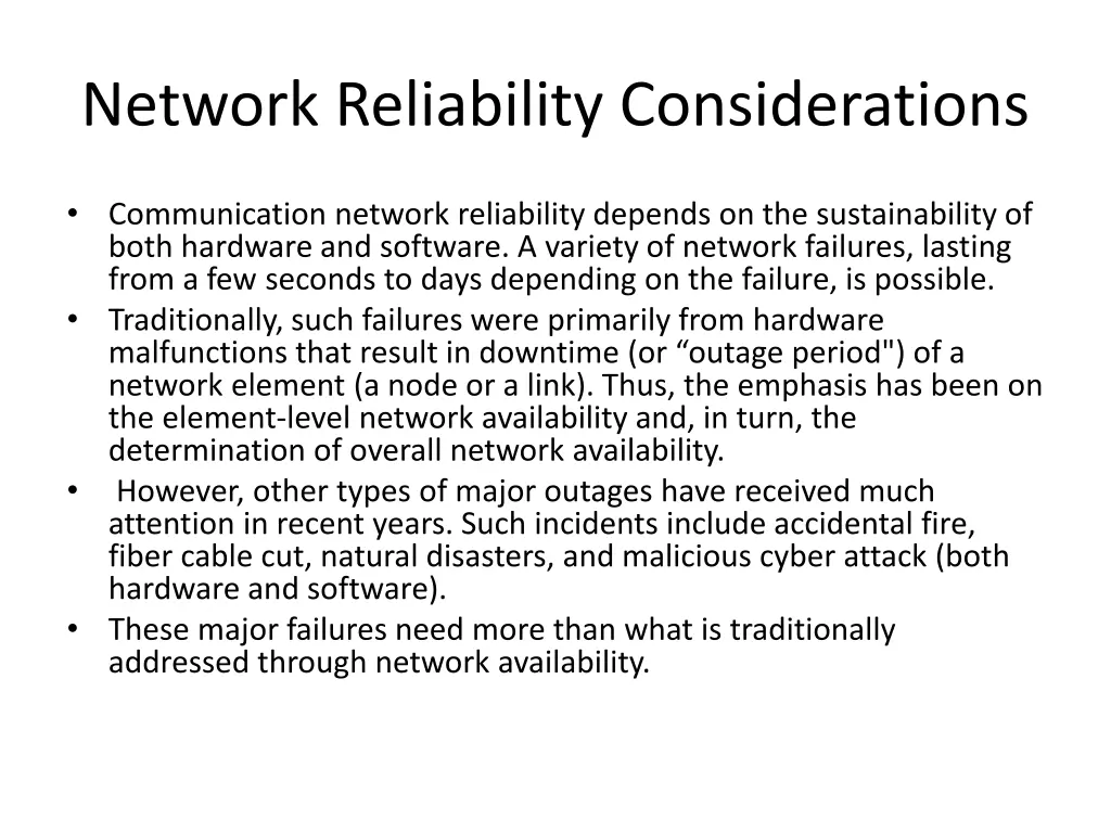 network reliability considerations