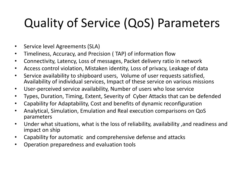 quality of service qos parameters