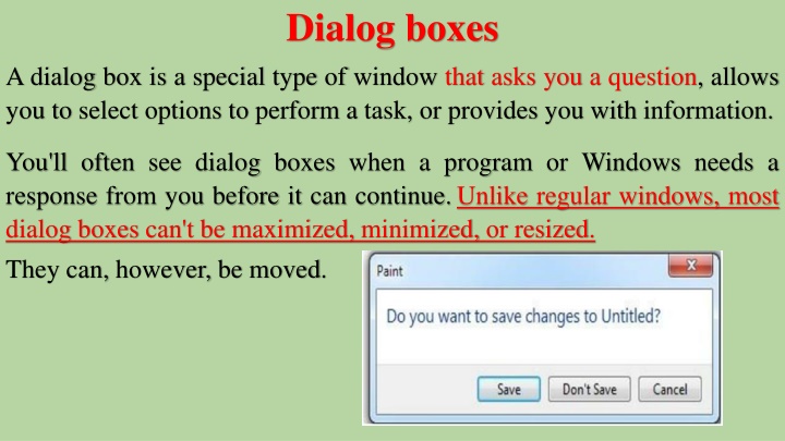 dialog boxes