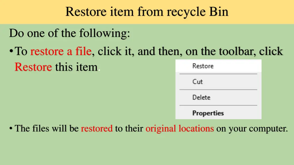 restore item from recycle bin