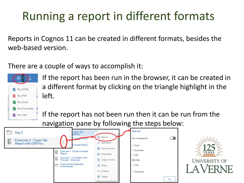 running a report in different formats