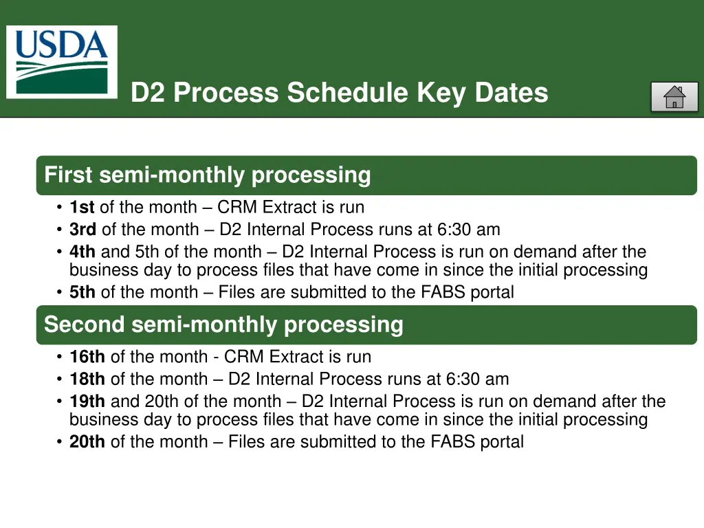 d2 process schedule key dates