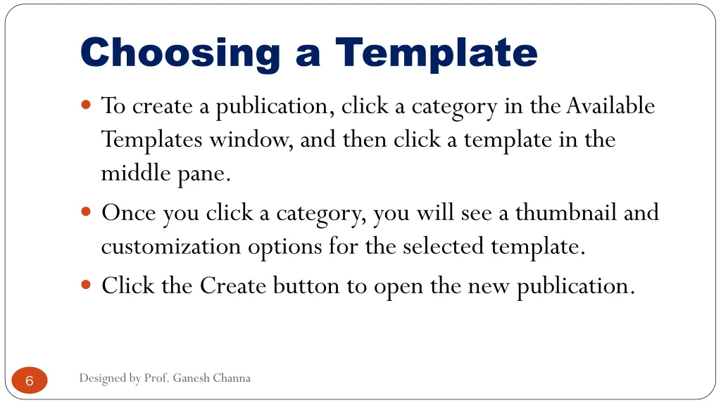 choosing a template to create a publication click